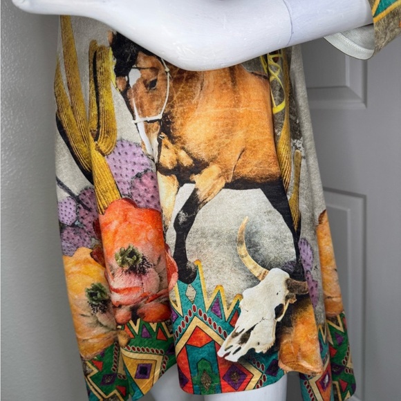 a. m. m. a Western Cream and Orange Asymmetrical Graphic Dress. - Picture 8 of 11